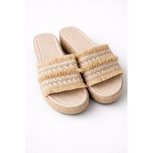 Boho Fringe Espadrille Slide Sandals Woven Summer Size 9.5 EU41